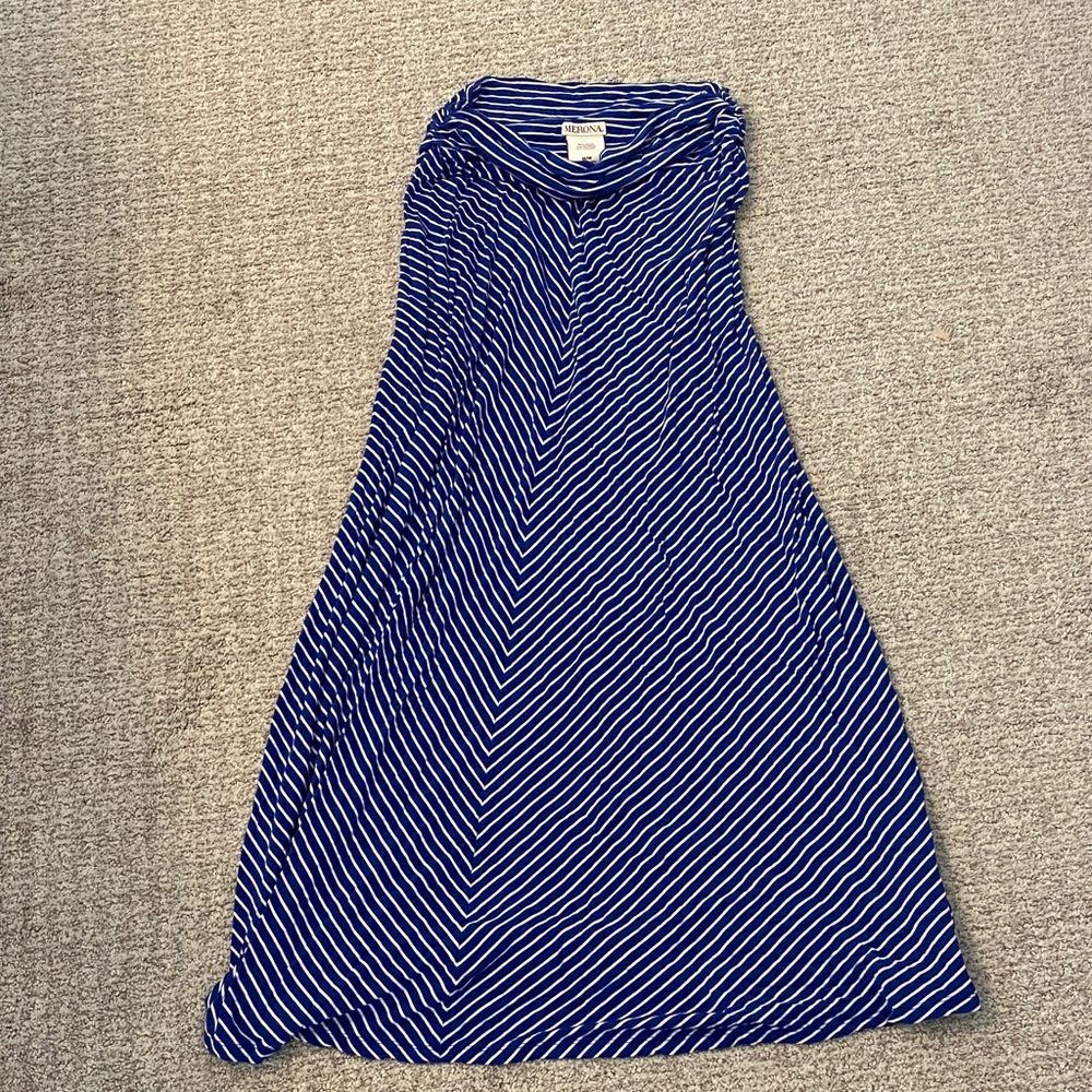 Merona Royal Blue and White Striped Maxi Skirt Teacher Skirt Size Medium M